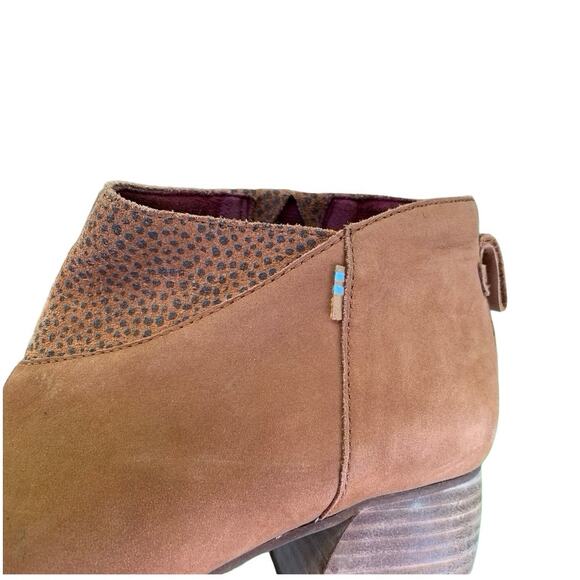 TOMS Leilani Brown Suede Leather Ankle Bootie with Cheetah Print Size 8.5 - Picture 4 of 7